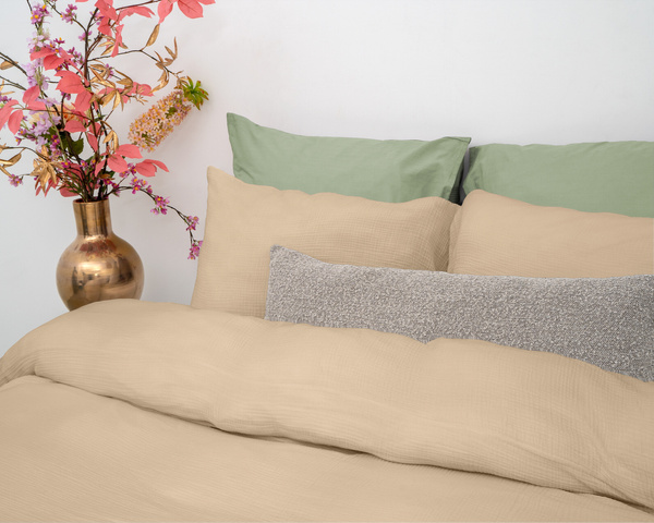 Bež posteljina od muslina zgužvana, nije potrebno glačanje, 100% pamuk 