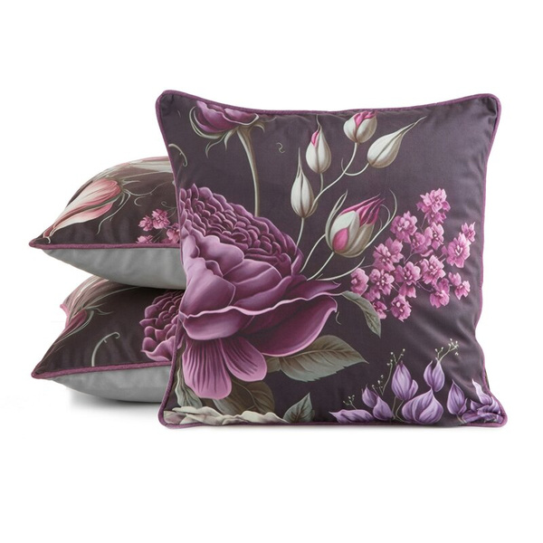 PREMIUM dvostrana jastučnica 45x45 od mekog baršuna s cvjetnim motivom i rubnim detaljima VELVET