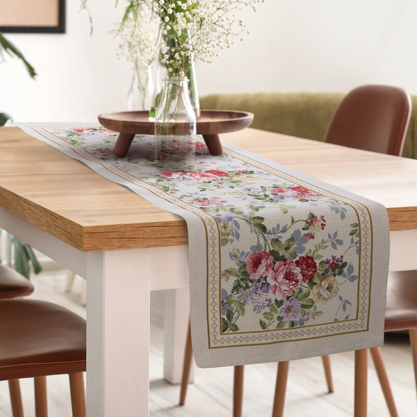 Goblen nadstolnjak 40x100 ukrašen tkanim cvjetnim motivom 
