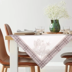 Baršunasti stolnjak, salveta 85x85 s božićnim motivom i ukrasnim kariranim rubom Holly