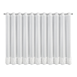 Bijela šifonska zavjesa ukrašena 3D aplikacijom ruže, 400x160 cm, s ušicama - ROSES - Eva Minge