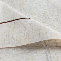 Prirodni stolnjak s ukrasnim volanima i smeđim rubom 145x300 s dodatkom lana Natura 09