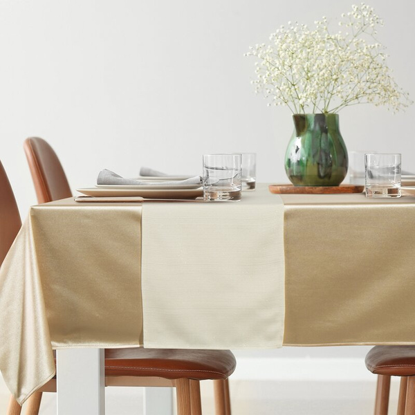 Set stolnjaka i nadstolnjaka, bež, krem, 140x300 cm, satenski sjaj - GLAMO