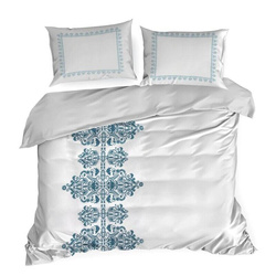 Ekskluzivna posteljina 220x200 cm pamučni saten, bijela, tamnoplava s ornamentalnim uzorkom Reina Line