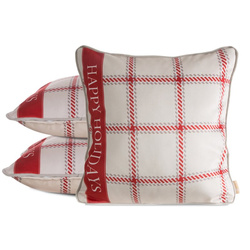 Božićna jastučnica 45x45 cm od baršuna, bež i crvena s kariranim uzorkom i rubovima, CLARK