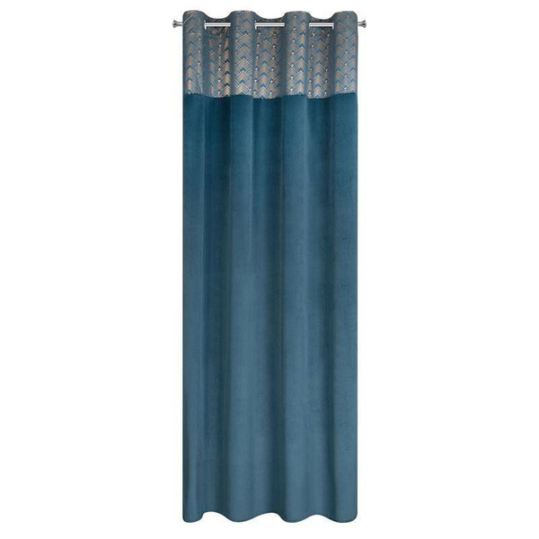 Baršunasta zavjesa s ukrasnom trakom i svijetlozlatnim geometrijskim printom na gornjem dijelu 140x250 Elen