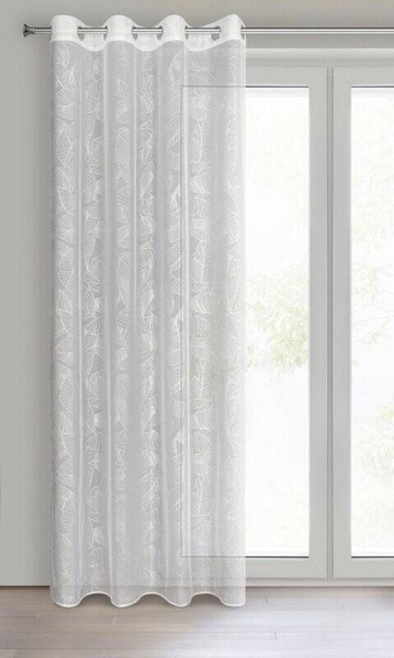 Zavjesa izrađena od tkanine s finom mrežastom strukturom i srebrnim tiskom lišća 140x260 Leila