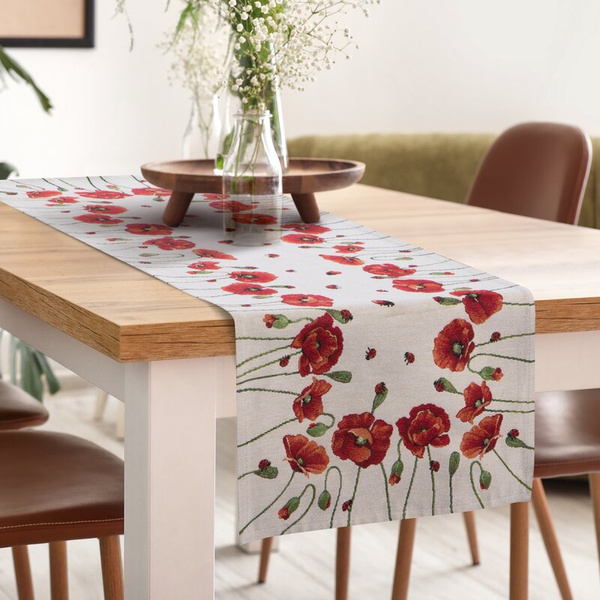 Goblen nadstolnjak 40x100 ukrašen tkanim cvjetnim motivom 