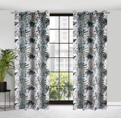 Zavjesa bijela, srebrna s uzorkom egzotičnog lišća od baršuna 140x250 cm MALIBU