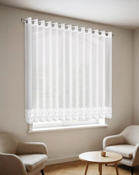 Bijela šifonska zavjesa ukrašena 3D aplikacijom ruže, 400x160 cm, s ušicama - ROSES - Eva Minge