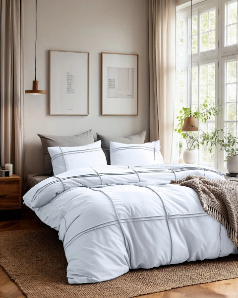 Set posteljine od mikrovlakana dimenzija 240x220 s efektom pranja i prošivenim volanima. Washed Tufted