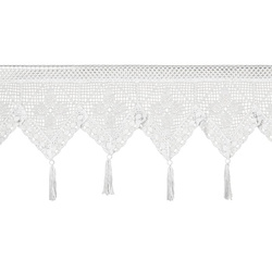 Ažurna kuhinjska zavjesa 150x30 u boho stilu s ukrasnim resicama MARTHA 