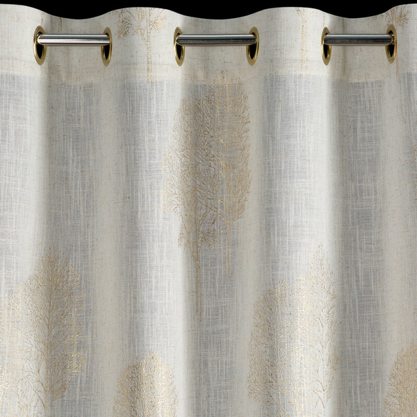 Zavjesa od prirodnog tkanja ukrašena konveksnim uzorkom drveća, 140x250 cm - SALINA s dodatkom lana