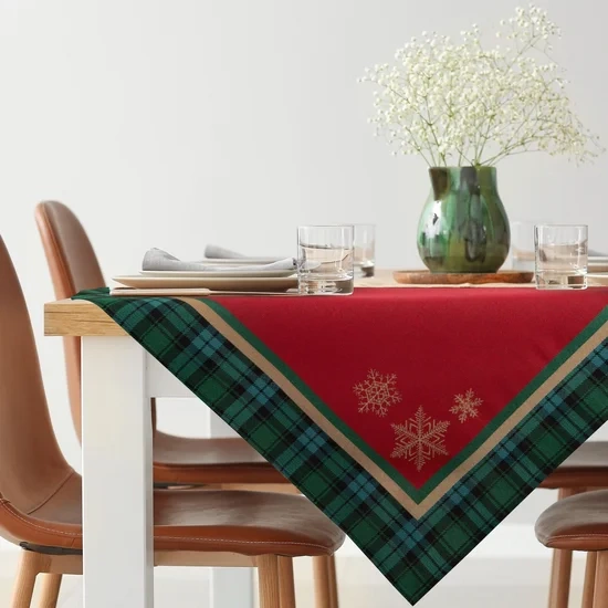 Stolnjak goblen s motivom zlatne pahulje i ukrasnim kariranim rubom 90x90 Cherry