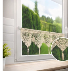 Ažurna kuhinjska zavjesa 150x30 u boho stilu s ukrasnim resicama MARTHA