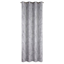 Zavjesa gotova bijela s crnim otiskom lišćana ušicama 140x250 Kendra , jedan komad u paketu