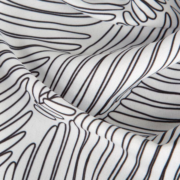 Zavjesa gotova bijela s crnim otiskom lišćana ušicama 140x250 Kendra , jedan komad u paketu