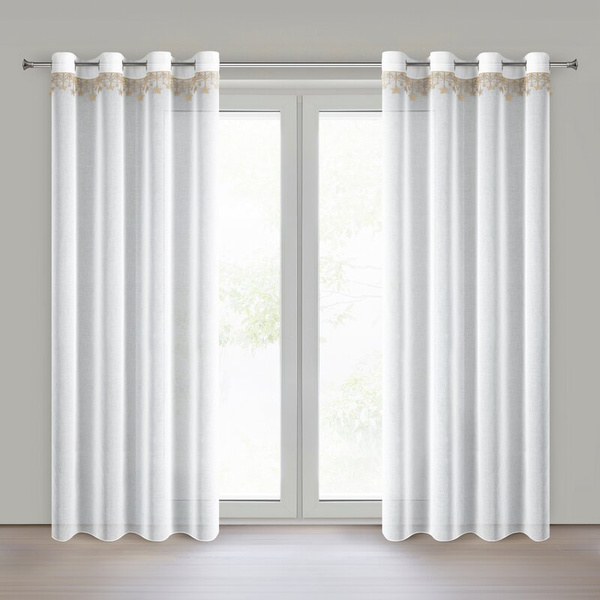 Božićna zavjesa od gaze ukrašena aplikacijom s motivom zvijezde, 140x250 cm - XMAS