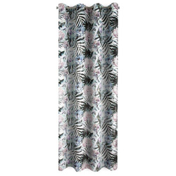 Zavjesa bijela, srebrna s uzorkom egzotičnog lišća od baršuna 140x250 cm MALIBU