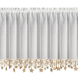 Bijelo zlatna kuhinjska zavjesa od gaze ukrašena božićnim zvijezdama, tunel 150x60 cm - XMAS