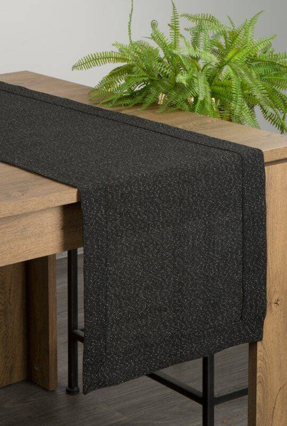 Trkač za stol crni s ukrasnim rubom i srebrnim koncem 40x180 Stella 1