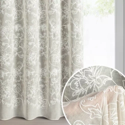 Zavjesa od tkanine prirodnog izgleda ukrašena šenil vezom, 140x250 cm - LILY