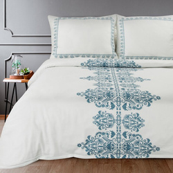 Ekskluzivna posteljina 220x200 cm pamučni saten, bijela, tamnoplava s ornamentalnim uzorkom Reina Line