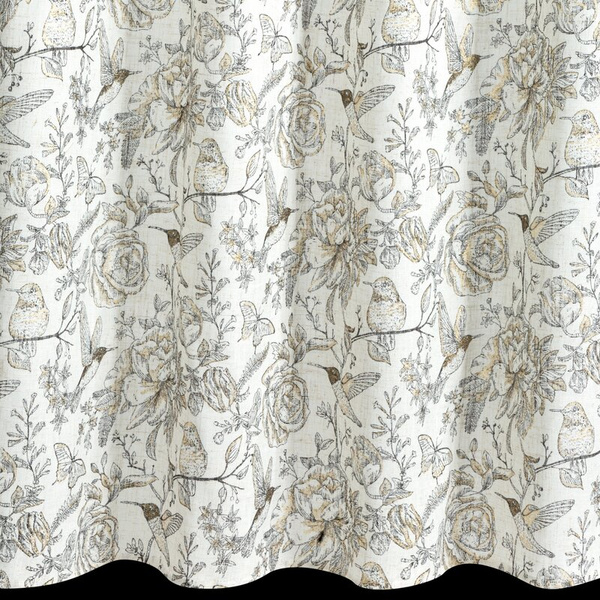 Zavjesa s prirodnim tkanjem i dodatkom lana, prirodne boje s botaničkim uzorkom ukrašenim zlatnim detaljima, 140x250 rupice - LUCINA 2