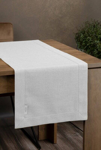 Nadstolnjak 40x140 s lanenim tkanjem i sjajnim koncem, završen dvostrukom trakom na rubovima BIANCA 2