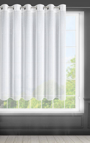 Bijela zavjesa ukrašena srebrnim kamenčićima na ušicama 300X150 Nadine