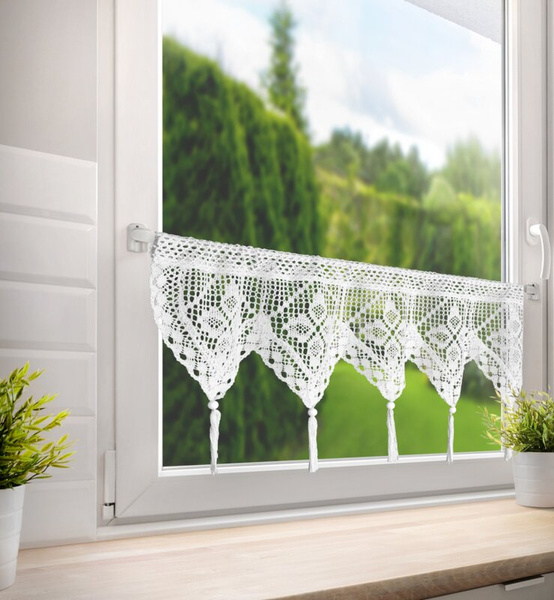 Ažurna kuhinjska zavjesa 150x30 u boho stilu s ukrasnim resicama MARTHA 