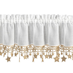 Bijelo zlatna kuhinjska zavjesa od gaze ukrašena božićnim zvijezdama, tunel 150x30 cm - XMAS
