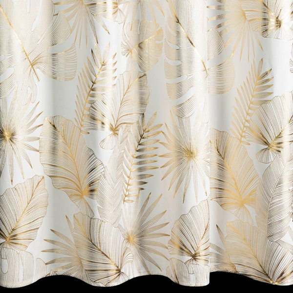 Krem i zlatna tkana zavjesa ukrašena sjajnim egzotičnim motivom lišća, 140x250 cm, zlatne ušice - ZARIA