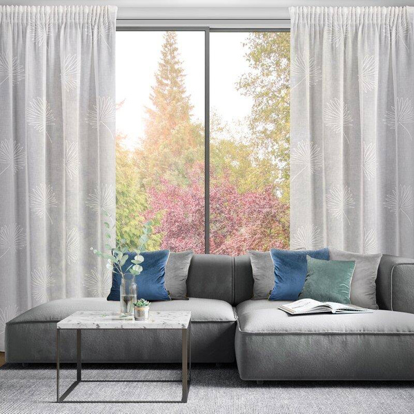 Zavjesa od svijetlog etamina sa motivom jacquard listova na traci 140x270 Jane