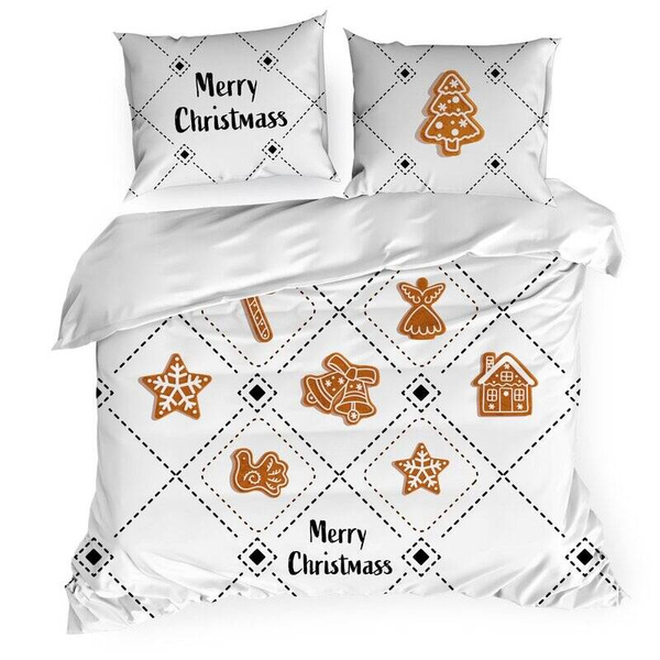 Božićna posteljina 160x200 od pamučnog satena s motivom božićnih medenjaka JOY 