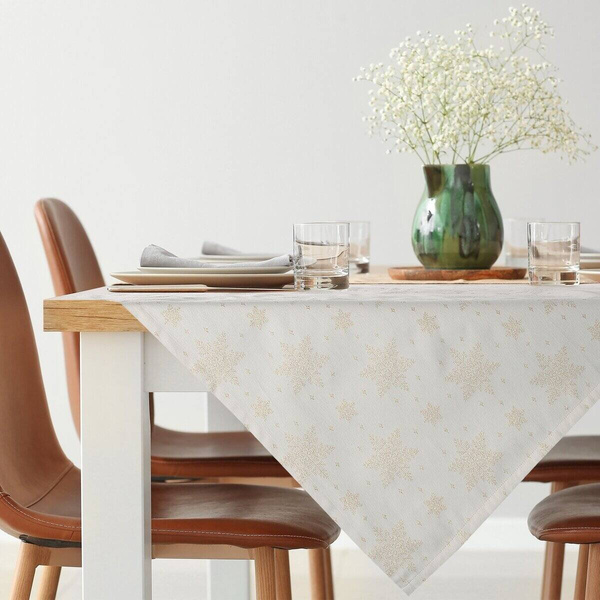 Božićni stolnjak od jacquard tkanine s motivom snježne pahulje protkane zlatnim koncem 85x85 Flash