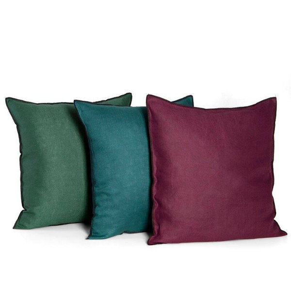 Jednobojna jastučnica od prirodne lanene tkanine, obrubljena crnim koncem 45x45 