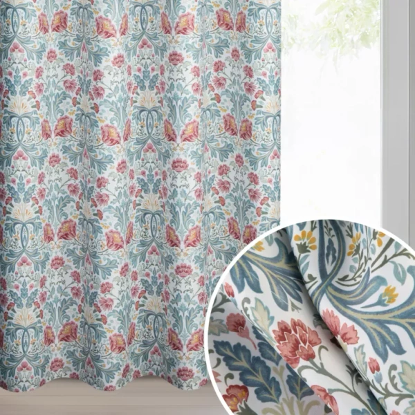 Bijelo-bordo zavjesa za zamračivanje s cvjetnim printom, 135x250 cm- ASHLEY