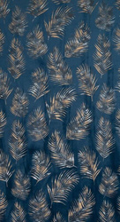 Tamnoplava zavjesa od mekog baršuna sa sjajnim printom palminog lišća 140x250 Gloria 