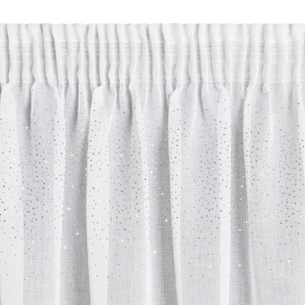Bijela zavjesa ukrašena srebrnim kamenčićima na traci 400x145 cm bijela boja Nadine
