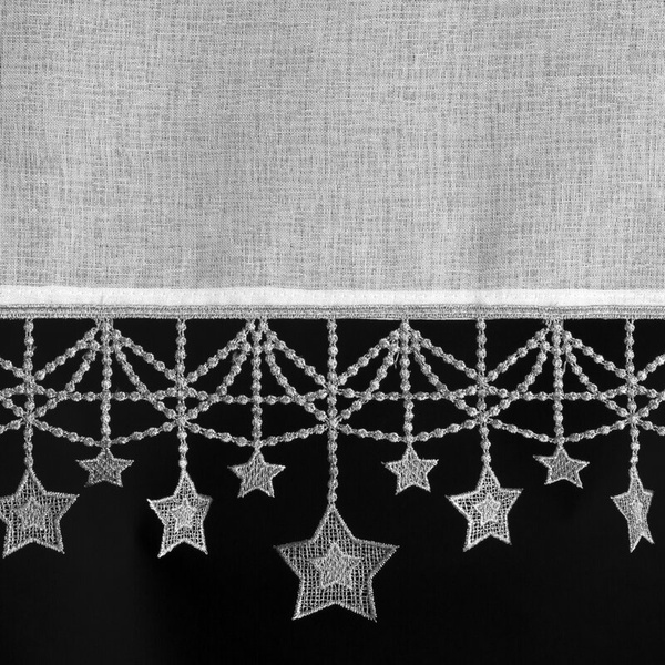 Bijelo-srebrna kuhinjska zavjesa od gaze ukrašena božićnim zvijezdama, tunel 150x30 cm - XMAS