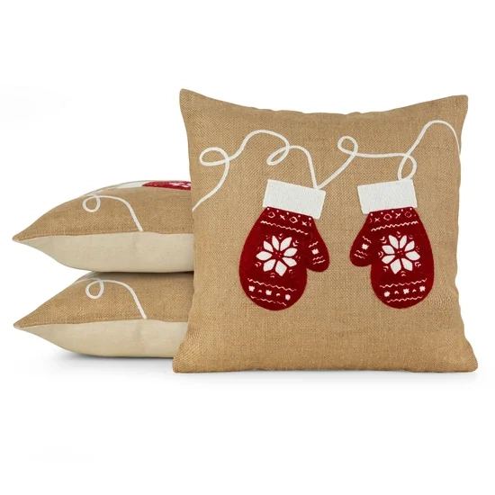 Božićna jastučnica s aplikacijom s rukavicama lan 45x45