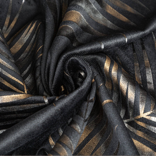 Crna zavjesa od mekog baršuna sa sjajnim printom palminog lišća 140x250 Gloria 