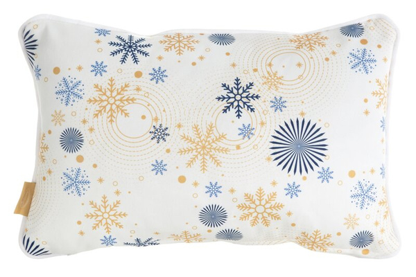 Jastučnica 30x45 cm baršunasta, tamnoplava i bijela, ukrašena printom pahuljica CAROL