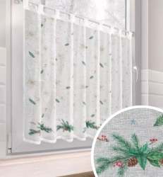 Bijelo-zelena kuhinjska zavjesa od gaze s božićnim printom, 150x60 cm - Xmas 4