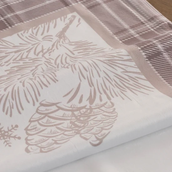 Baršunasti stolnjak, salveta 85x85 s božićnim motivom i ukrasnim kariranim rubom Holly