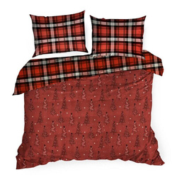 Božićni set posteljine 140x200 s motivom kariranog šara i slatkim božićnim drvcima Scarlet