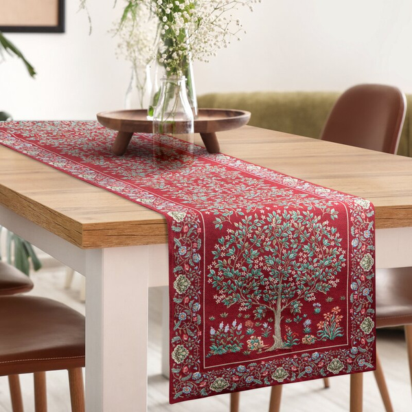 Goblen nadstolnjak 40x100 ukrašen tkanim cvjetnim motivom 