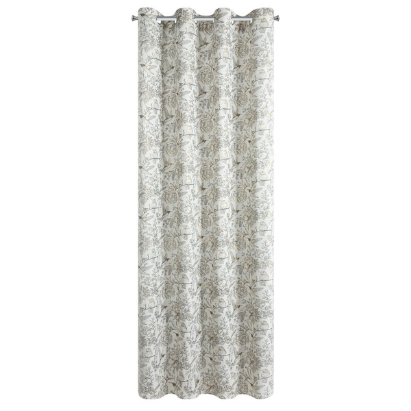 Zavjesa s prirodnim tkanjem i dodatkom lana, prirodne boje s botaničkim uzorkom ukrašenim zlatnim detaljima, 140x250 rupice - LUCINA 2