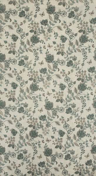 Prirodno plava zavjesa 140x250 od tkanine s dodatkom lana, ukrašena biljnim printom - TALI